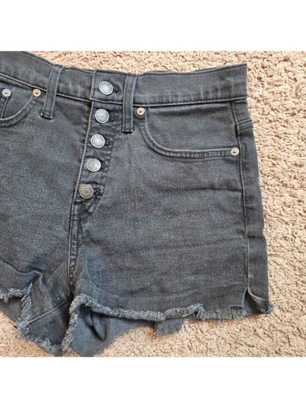 Madewell Shorts Women 24 Black Mid Rise Button Fly Raw Hem Denim Stretch Cotton - Picture 4 of 9